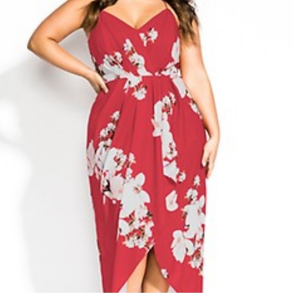 City chic lotus maxi dress in red size midi boho vacation Hawaii wedding plus 20